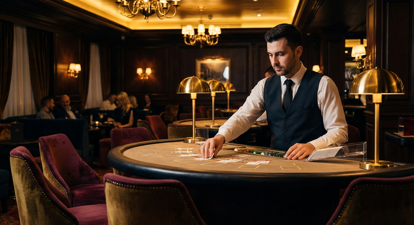 Live casino dealer aan blackjack tafel